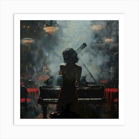 Solo at Midnight: The Enigmatic Pianist. Art Print