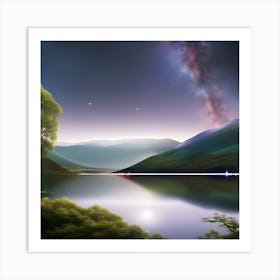 Night Sky Over Lake Art Print