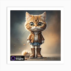 Girl Cat in Dress and Boots 2 Art Print