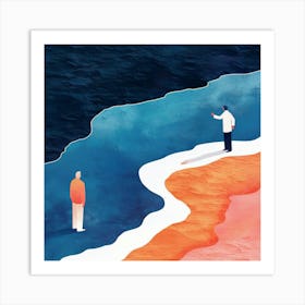 Illustration Of Two People Standing On The Beach Art Print