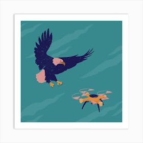 Eagle Vs Drone Illustration Satire Art Print