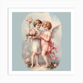 Angels With Roses Art Print
