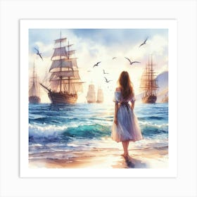 Of A Girl On The Beach Art Print