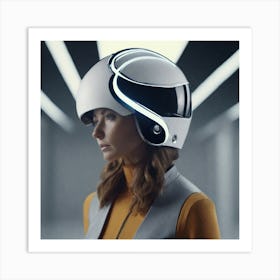 Create A Cinematic Apple Commercial Showcasing The Futuristic And Technologically Advanced World Of The Woman In The Hightech Helmet, Highlighting The Cuttingedge Innovations And Sleek Design Of The Helmet An (6) Art Print