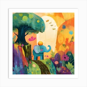 Whimsical Elephant Illustration – Vibrant Children S Book Art Art Print