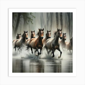 Horses In The Water 2 Art Print