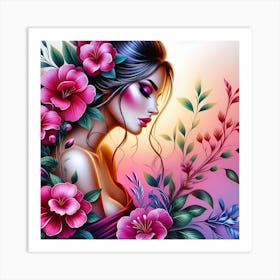 Girl With Flowers 8 Art Print