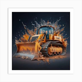 Yellow bulldozer surrounded by fiery flames 3 Art Print