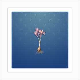 Vintage Autumn Crocus Botanical on Bahama Blue Pattern n.0353 Art Print