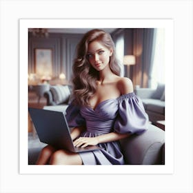 Woman Using A Laptop Art Print