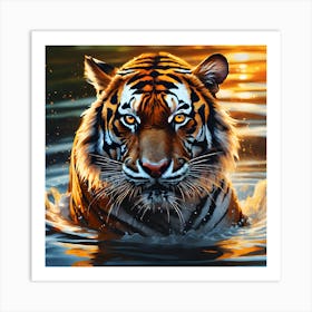 Swimming, Bengal Tiger Art Print