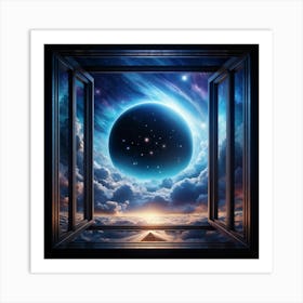 Surreal Visualization Of A Geometric Portal Like A Window Into A Dreamy Abstract Sky Filled With Sw (4) Art Print