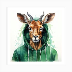 Watercolour Cartoon Impala In A Hoodie Art Print