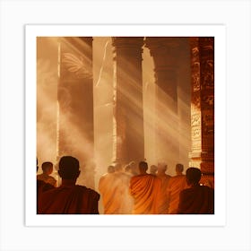 Monks In A Temple Art Print