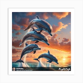 Dolphins At Sunset Art Print