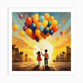 Boy:Girl Flying Away Art Print