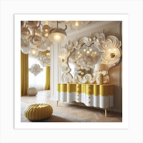 Yellow And White Living Room Art Print