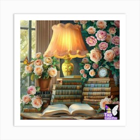 Roses And Books Art Print