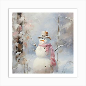 Snowman In The Woods Art Print