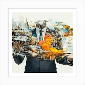 Businessman Holding A Phone Collage Art Print