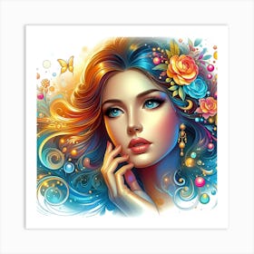 Beautiful Girl With Colorful Hair Art Print