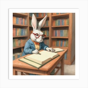 Rabbit In The Library 2 Art Print