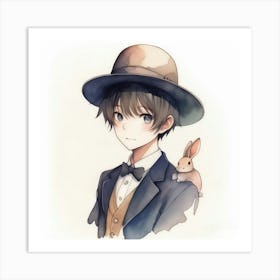 Manga Man With Rabbit 1 Art Print