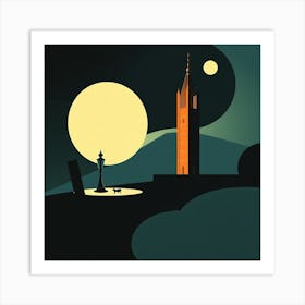 Clock Tower And Moon Art Print