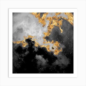 100 Nebulas in Space with Stars Abstract in Black and Gold n.116 Art Print