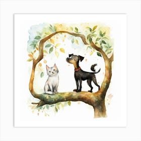 Dog And Cat In Tree Art Print