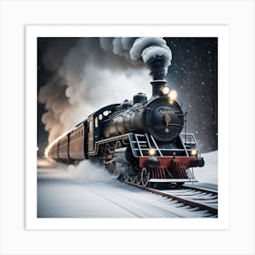 Steam Train In The Snow Created using Imagine AI Art 1 Art Print