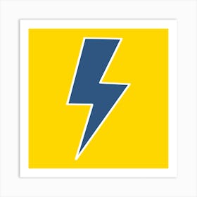 Yellow & Blue Lightning Bolt Square Art Print