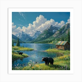 Bears By The Lake Art Print