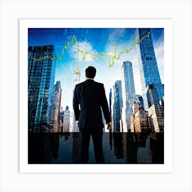 Career Progress Graph Soaring Upwards Against A Backdrop Of A Bustling Wall Street A Businessman In (2) Art Print