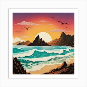 Sunset At The Beach 1 Art Print