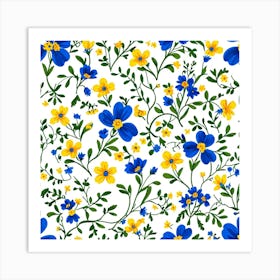 Blue And Yellow Flowers 3 Art Print