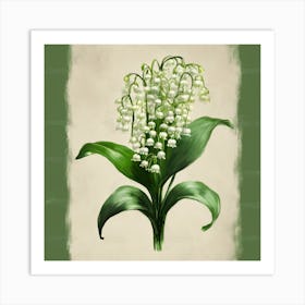 Rustic May Birth Flower Lily Of The Valley Black Green Art Print