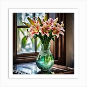 Pink Lilies In A Vase Art Print