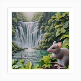 Mouse At The Waterfall 1 Art Print