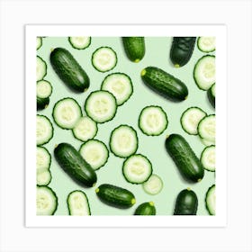 Cucumbers On A Green Background 1 Art Print