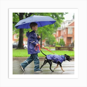 A Photo Of A Kid Walking His Dog In The Axjl7aksrkq Gz7blrnjaa 5popvntwstmnrybpsvaq1w Art Print