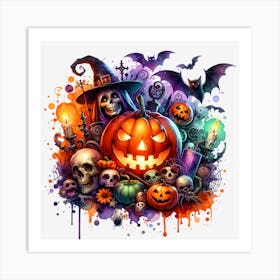 Halloween Skulls And Pumpkins Art Print