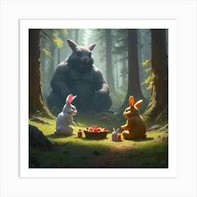 Rabbits In The Woods 3 Art Print