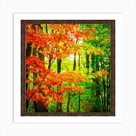 Autumn Frame Embracing Bright Foliage Maple Leaves Transitioning From Green To Vivid Shades Of Oran (2) Art Print