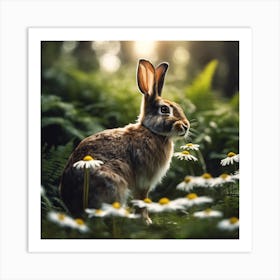 Woodland Rabbit and daisies Art Print