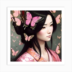 Asian Girl With Butterflies 9 Art Print