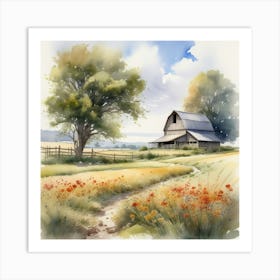 Watercolor Of A Farm 5 Art Print