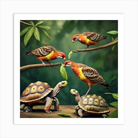 The Birds Looking Kind And Generous Giving Tortoise Their Feathers Art Print