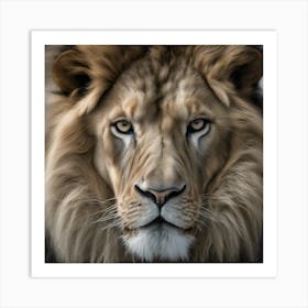 A Close Up Of A Majestic Lion, Capturing Its Intense Gaze And Powerful Presence Art Print