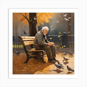Old Man With Pigeons 2 Art Print
